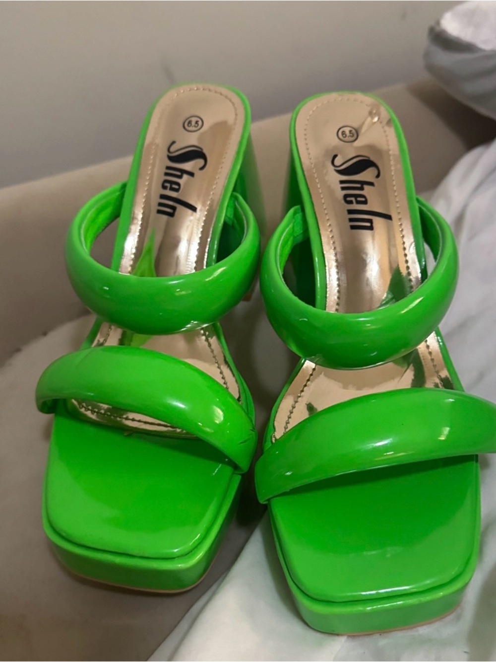 Neon Green Platform Slide Sandals